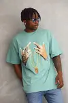 Unisex Baskılı Oversize T-Shirt - Mint Yeşili-1