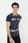 Erkek Yakalı Slim Fit Baskılı T-Shirt - Lacivert-2