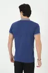 Erkek Yakalı Slim Fit Baskılı T-Shirt - Mavi-2