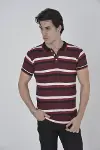 Erkek Yakalı Slim Fit Dokuma Çizgili T-Shirt - Bordo-2