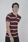 Erkek Yakalı Slim Fit Dokuma Çizgili T-Shirt - Bordo-3