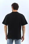 Unisex Oversize Düz Bisiklet Yaka T-Shirt - Siyah-2