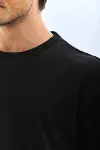 Unisex Oversize Düz Bisiklet Yaka T-Shirt - Siyah-3