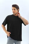 Unisex Oversize Düz Bisiklet Yaka T-Shirt - Siyah-4