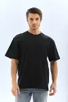 Unisex Oversize Düz Bisiklet Yaka T-Shirt - Siyah-1