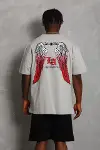 Unisex Oversize Baskılı Bisiklet Yaka T-Shirt - Gri-3