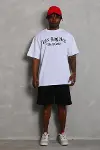 Unisex Oversize Baskılı Bisiklet Yaka T-Shirt - Beyaz-3