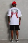 Unisex Oversize Baskılı Bisiklet Yaka T-Shirt - Beyaz-1
