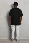 Unisex Oversize Düz Bisiklet Yaka T-Shirt - Siyah-2