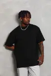 Unisex Oversize Düz Bisiklet Yaka T-Shirt - Siyah-3