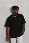 Unisex Oversize Düz Bisiklet Yaka T-Shirt - Siyah-4