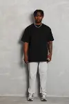 Unisex Oversize Düz Bisiklet Yaka T-Shirt - Siyah-1