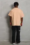 Unisex Oversize Düz Bisiklet Yaka T-Shirt - Bej-2