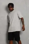 Unisex Oversize Düz Bisiklet Yaka T-Shirt - Gri-3