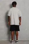 Unisex Oversize Düz Bisiklet Yaka T-Shirt - Gri-1