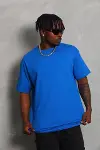 Unisex Oversize Düz Bisiklet Yaka T-Shirt - Mavi-2
