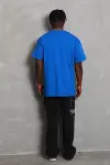 Unisex Oversize Düz Bisiklet Yaka T-Shirt - Mavi-3