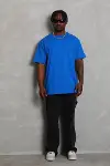 Unisex Oversize Düz Bisiklet Yaka T-Shirt - Mavi-1