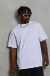 Unisex Oversize Düz Bisiklet Yaka T-Shirt - Beyaz-3