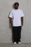 Unisex Oversize Düz Bisiklet Yaka T-Shirt - Beyaz-4