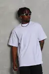 Unisex Oversize Düz Bisiklet Yaka T-Shirt - Beyaz-1