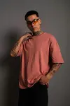 Erkek 24/1 Düz A Kalite Oversize T-shirt - Gül Kurusu-1