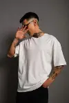 Erkek 24/1 Düz A Kalite Oversize T-shirt - Beyaz-2