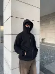 Samuray Ninja Çift Kapşonlu ZIP Fermuarlı Kanguru Çepli Tam Fermuarlı Hoodie Swetshirt - Siyah-3