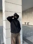 Samuray Ninja Çift Kapşonlu ZIP Fermuarlı Kanguru Çepli Tam Fermuarlı Hoodie Swetshirt - Siyah-4