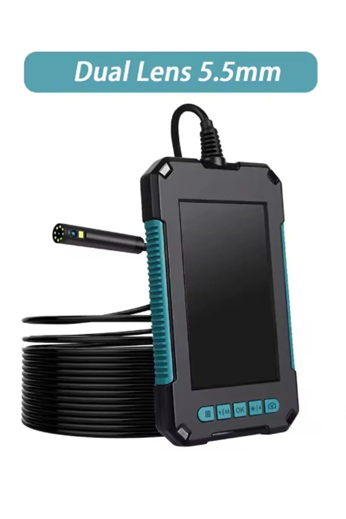 Ekranlı Çift kameralı 10 Mt Hafıza Kart Destekli Sert Kablo Yılan Endoskop Kamera 5.5 mm 4.3 ınc