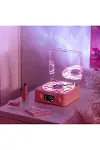 Waves Nostalji Plak Görünümlü Bluetooth Hoparlör 3D Ses Dalgası Retro Müzik Plak pembe-3