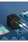 25W Evrensel Seyahat Adaptörü, EU/US/UK/AU Priz Dönüştürücü, 1x USB, 2x Type-C Hızlı Şarj-4