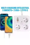 Akım Korumalı Anahtarlı Priz - 3X Priz - 2X Usb - 2X Type-C - 2 mt Kablo Hızlı Şarj Özellikli Siyah-6