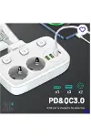 Akım Korumalı 2’li Ayrı Anahtarlı Priz, 2x Priz, 3x USB, 1x Type-C, 2 mt Kablo, Hızlı Şarj-2
