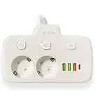 Akım Korumalı 2’li Ayrı Anahtarlı Priz, 2x Priz, 3x USB, 1x Type-C, 2 mt Kablo, Hızlı Şarj-3
