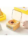 Nostalji Mini Plak Görünümlü Radyolu Bluetooth Hoparlör 3D Ses Dalgası Retro Müzik Plak Sarı-2