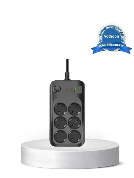 Akım Korumalı 6’Lı Priz 2xUSB 2xType-C Çıkış Yüksek Gerilim Koruma Çoklu Priz Çoğaltıcı