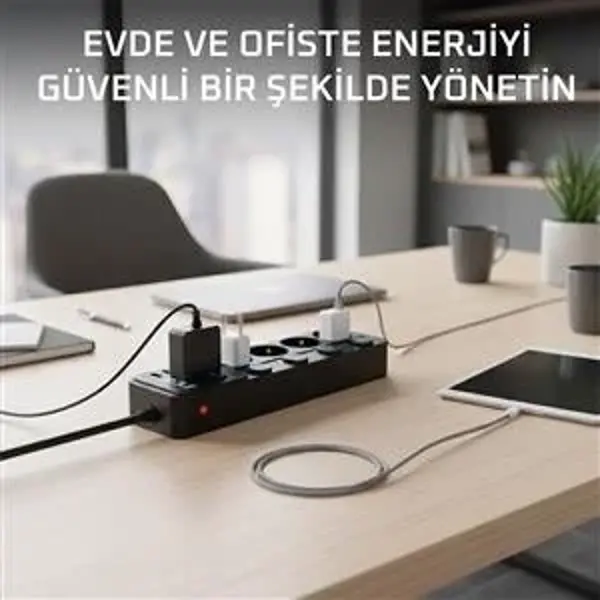 Akım Korumalı 4’lü Priz 2xUSB 2xType-C Çıkış Yüksek Gerilim Koruma Priz Çoğaltıcı