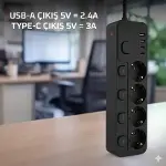 Akım Korumalı 4’lü Priz 2xUSB 2xType-C Çıkış Yüksek Gerilim Koruma Priz Çoğaltıcı-3