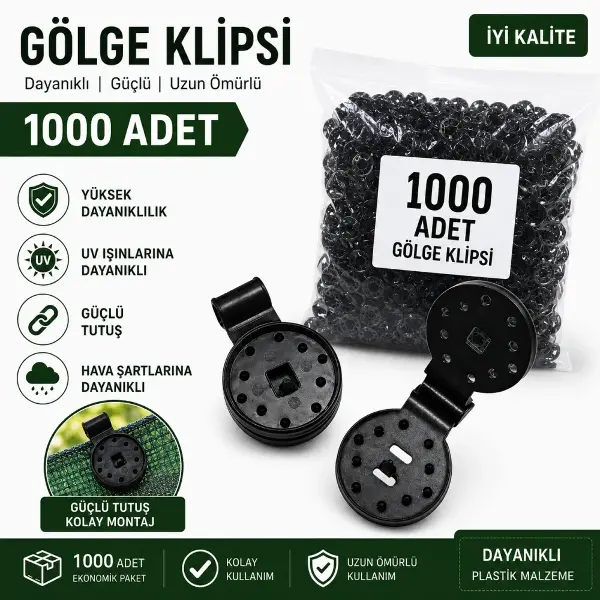 1000 Adet Gölge Filesi Klipsi | Sera Filesi Sabitleme Klipsi | Güneşlik Örtü Klipsi | Yerli Üretim | UV Dayanımlı
