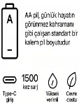 Type-C Şarjlı 2800MWH 1.5V Şarj Edilebilir 2’li AA5 Kalem Pil - Lityum Iyon Batarya-4