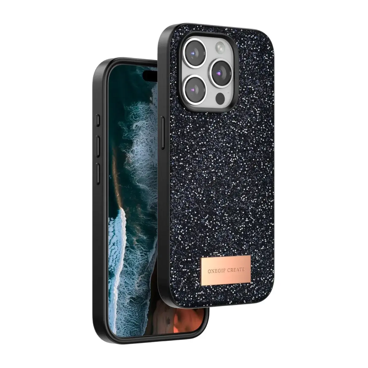 Onegif İphone 15 Pro Bright Simli Kapak - Siyah