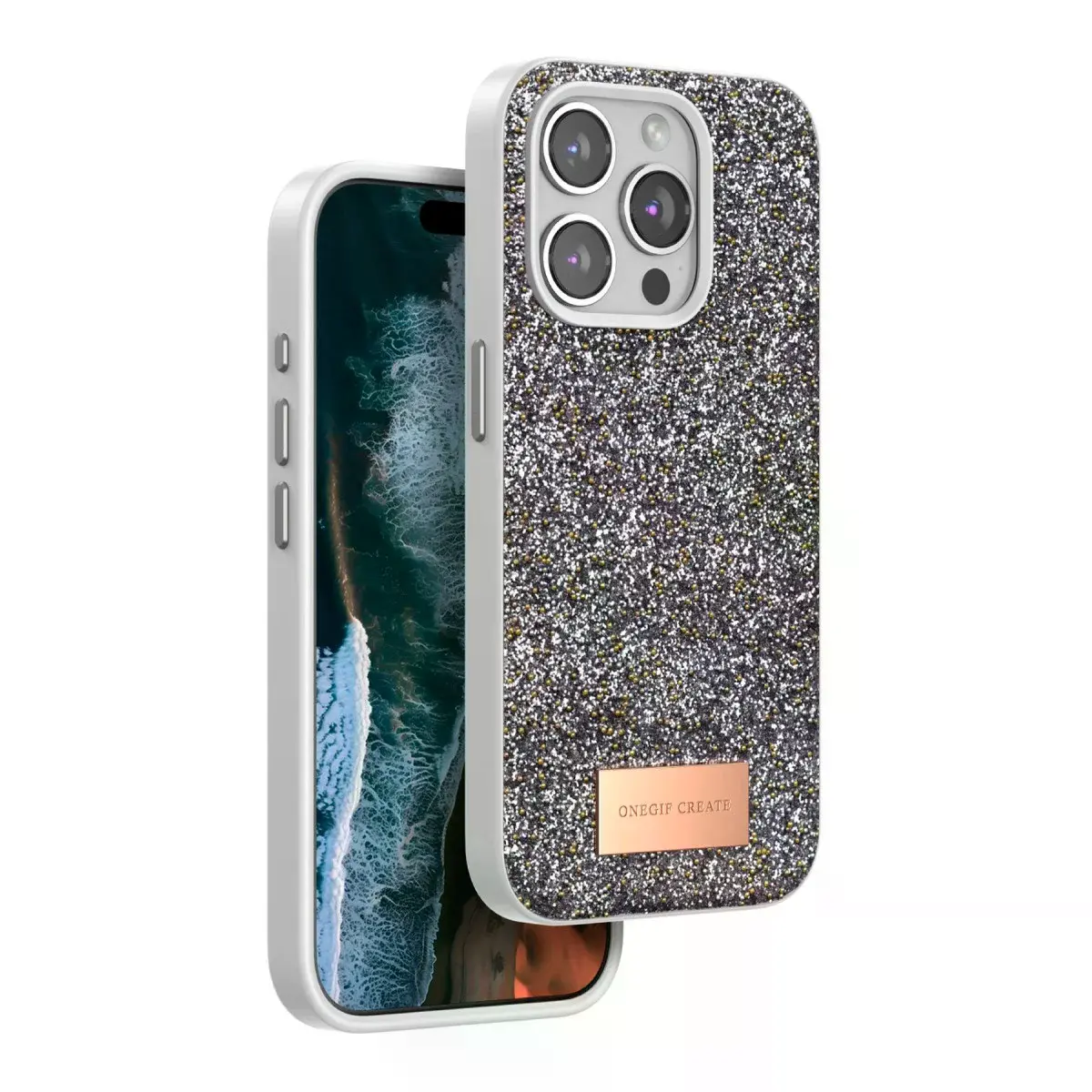 Onegif İphone 15 Pro Bright Simli Kapak - Gümüş