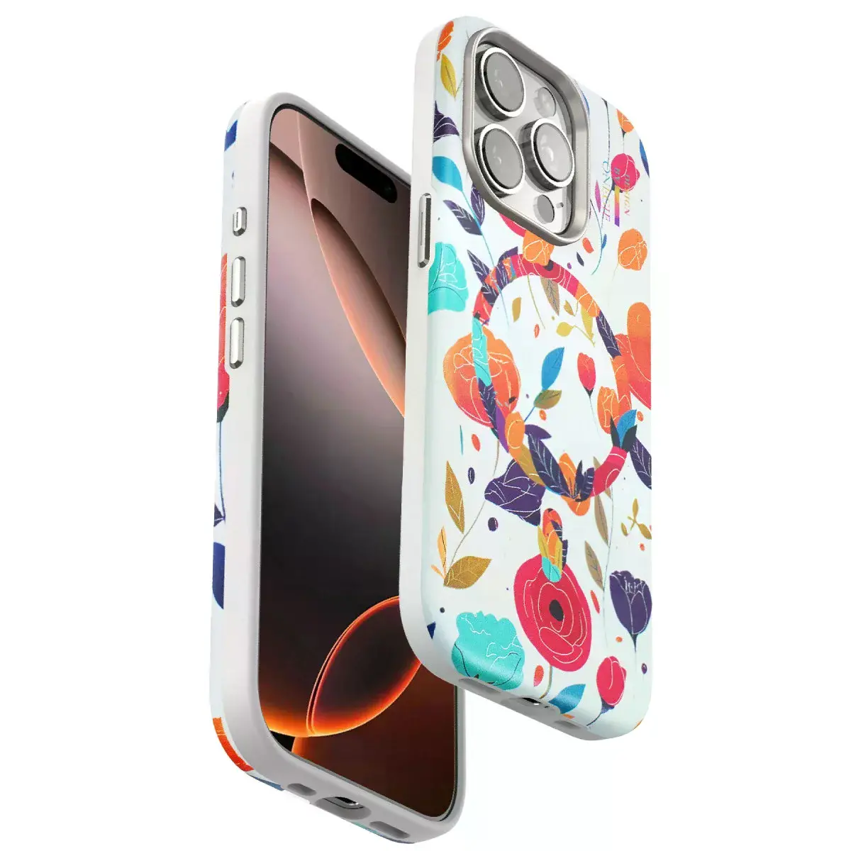 Onegif İphone 14 Pro Flower Series Magsafe Kapak - Beyaz