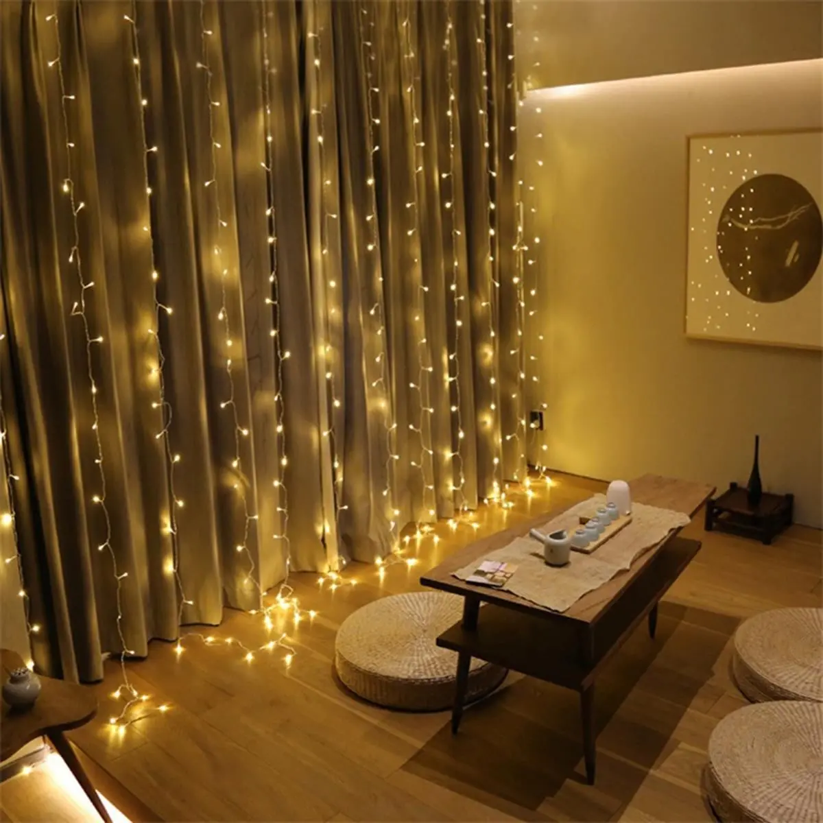 8 Fonksiyonlu 200 Led 10 Saçak Şerit Led 2x2 Perde İp Led (Gün Işığı) (4745)
