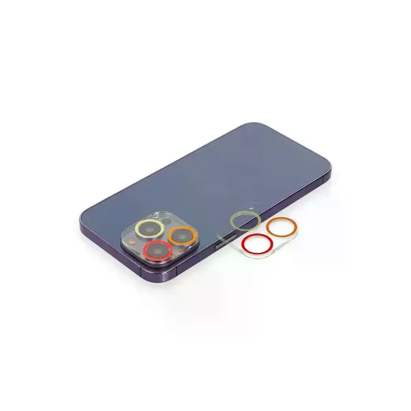 İphone 12 Pro Max Renkli Kamera Lens Koruma Cam - Turuncu-kırmızı