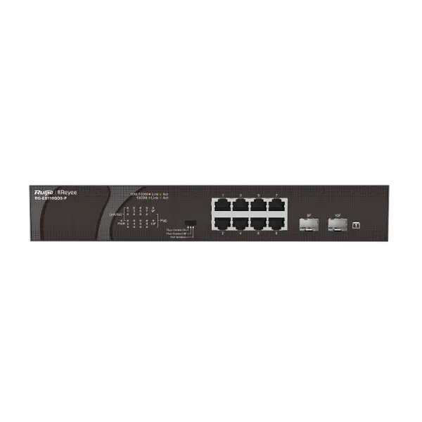 RG-ES110GDS-P 8 PORT 10/100/1000 8 PORT POE 2 PORT UPLINK 120W YONETILEMEZ DESKTOP SWITCH