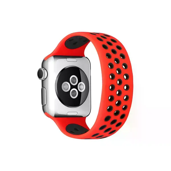 Watch 38mm Ayarlı Delikli Silikon Kordon - Kırmızı-siyah