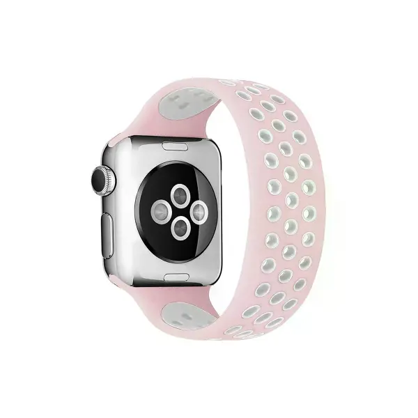 Watch 38mm Ayarlı Delikli Silikon Kordon - Pembe-beyaz