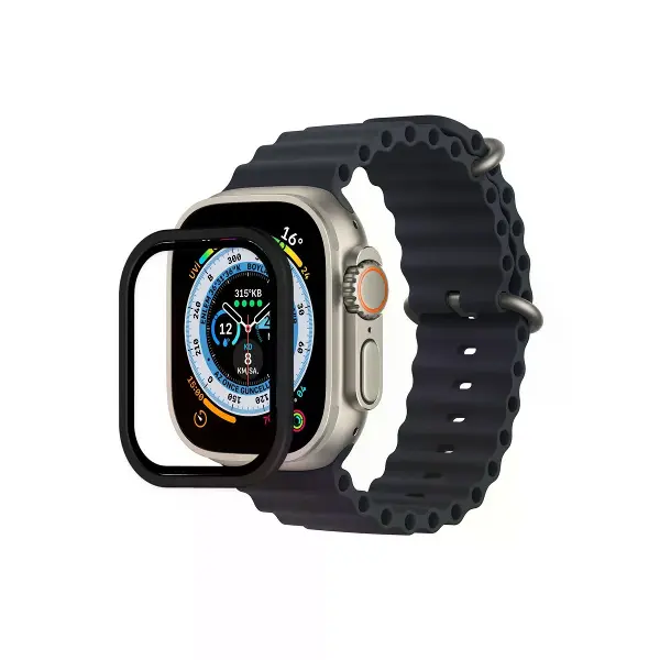 Watch Ultra 49mm Alüminyum Kasa Cam Ekran Koruyucu - Siyah